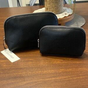 Calvin Klein Black Pebbled Leather Toiletry Bag